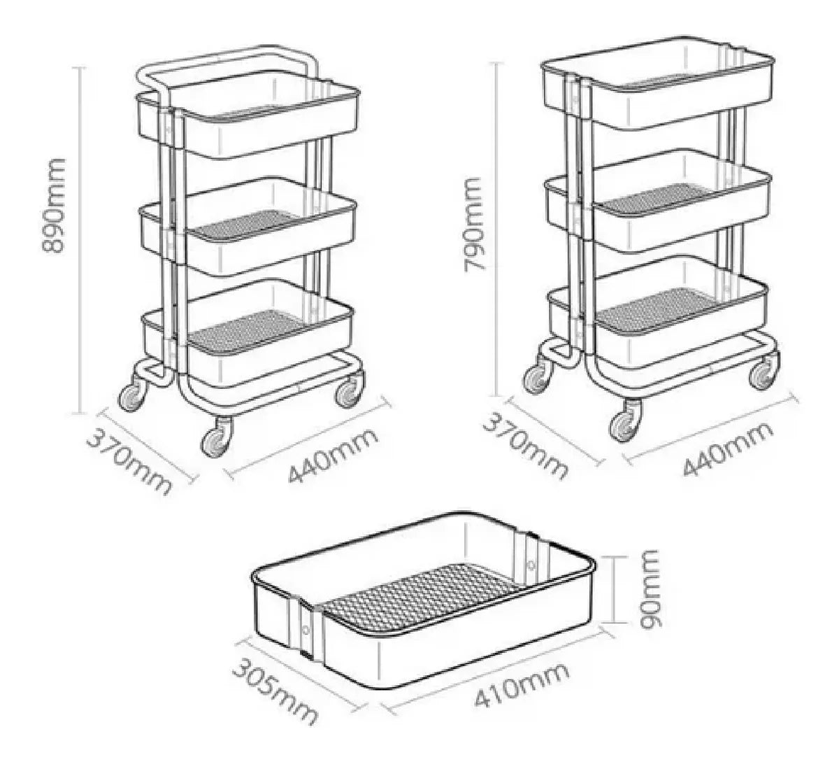CARRITO ORGANIZADOR 3 NIVELES METALICO